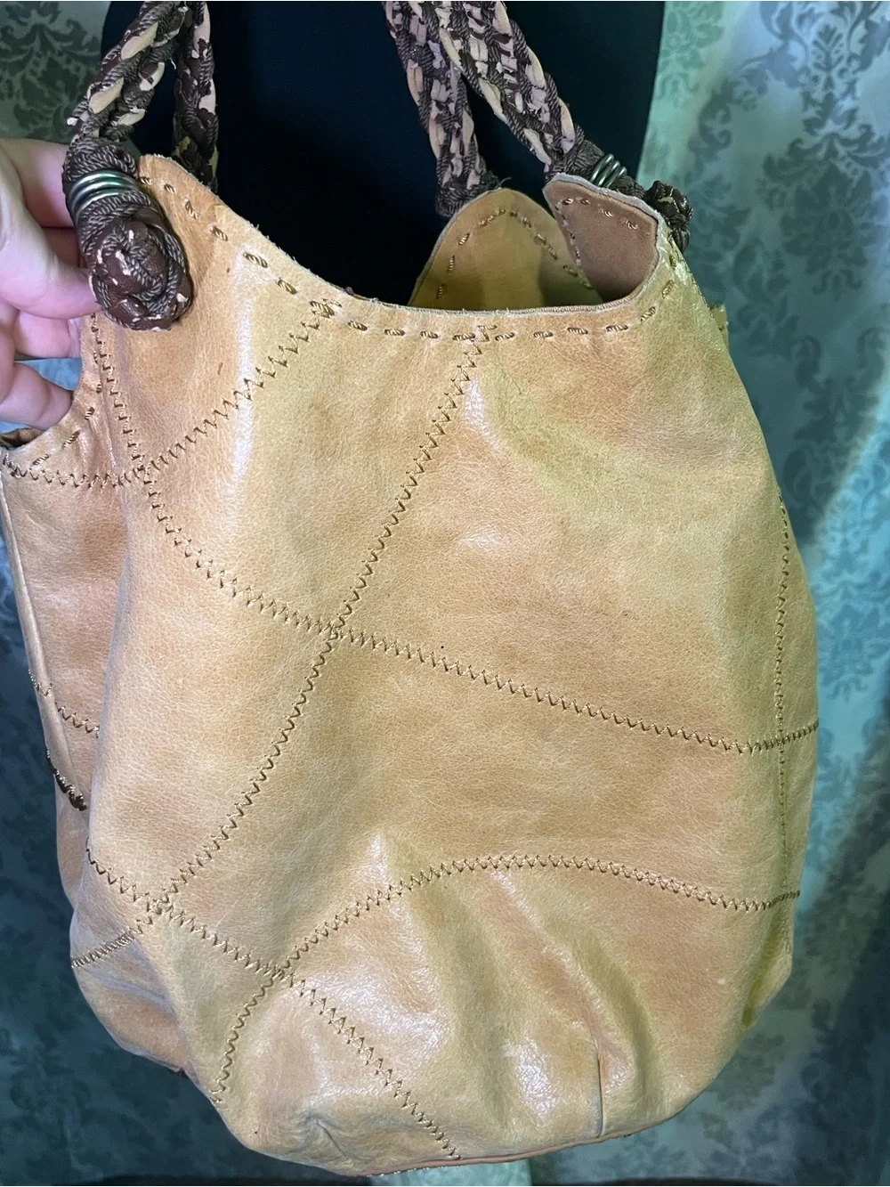 The Sak Tan Vintage Peace Sign Leather Hobo with Braided Handles